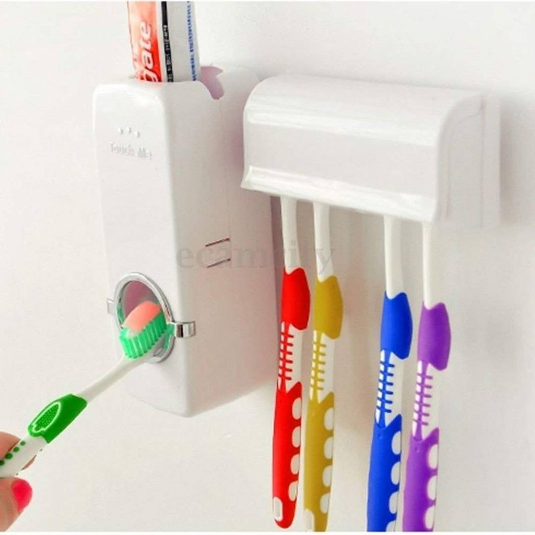 U.S.Traders Plastic Automatic Toothpaste Dispenser with Tooth Brush Holder for Homes and Bathrooms (Multicolour, 16x10.5x7.6cm)