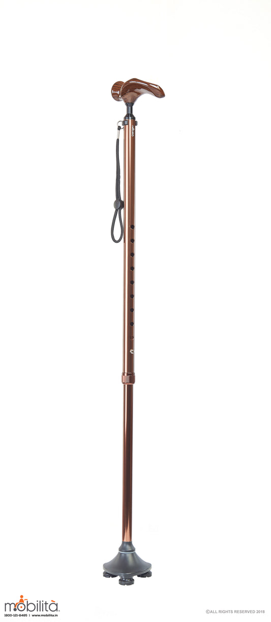 M 712 - Walking Cane - Single Foot - Palm Shaped Handle - Champagne Brown