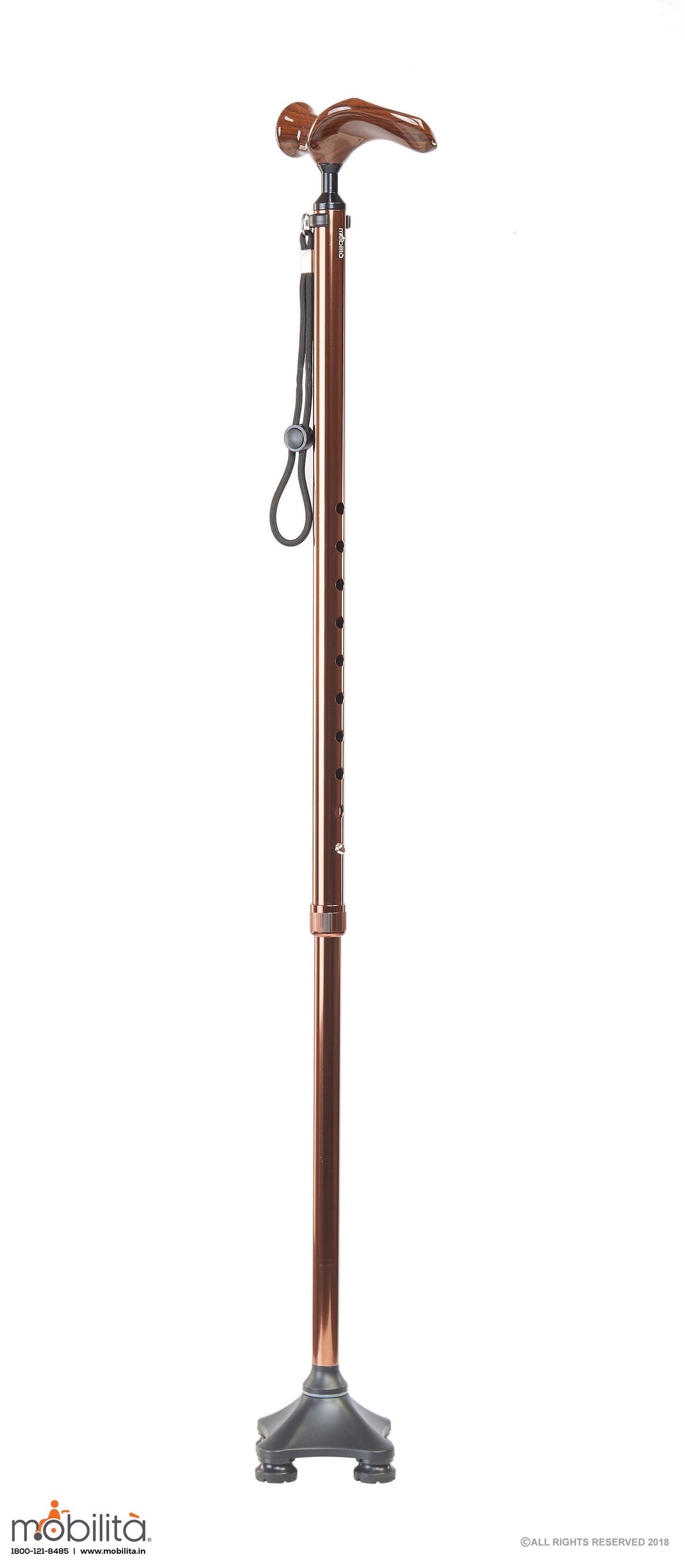 M 713 - Walking Cane - Square Foot - Palm Shaped Handle - Champagne Brown