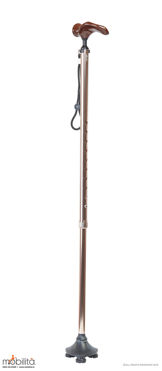 M 717 - Walking Cane - Triangle Foot - Palm Shaped Handle - Champagne Gold